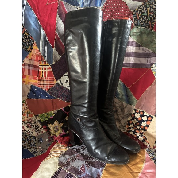 Vintage Women's Size 8 Narrow Salvatore Ferragamo Black Tall Zip Boots